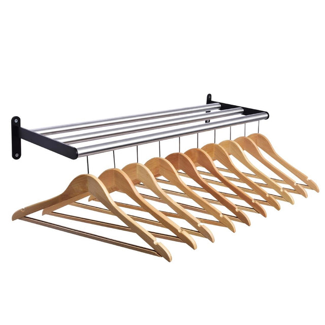 Wall Fixing Coat Rack with 10 Wooden Hangers - DP713  Commercial Hangers   