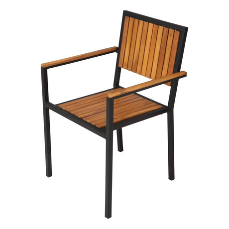 Bolero Steel & Acacia Armchair (Pack of 4) - DS151 Metal Dining Chairs Bolero   