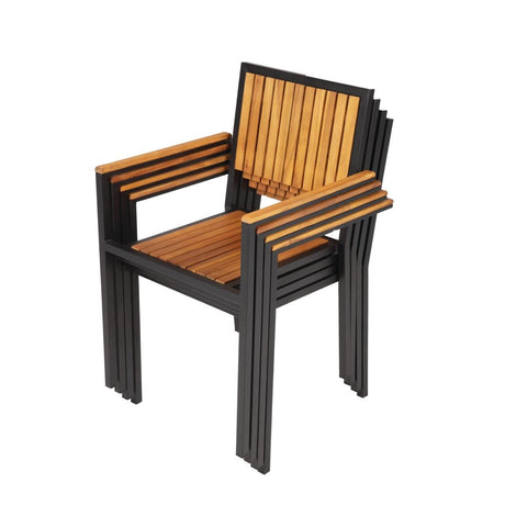 Bolero Steel & Acacia Armchair (Pack of 4) - DS151 Metal Dining Chairs Bolero   