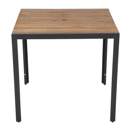Bolero Square Steel and Acacia Table 800mm - DS152 Steel Tables Bolero   