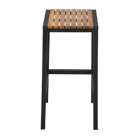 Bolero Black Steel & Acacia Wood Bar Stools (Pack of 2) - DS156 Metal Bar Stools Bolero   