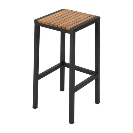 Bolero Black Steel & Acacia Wood Bar Stools (Pack of 2) - DS156 Metal Bar Stools Bolero   