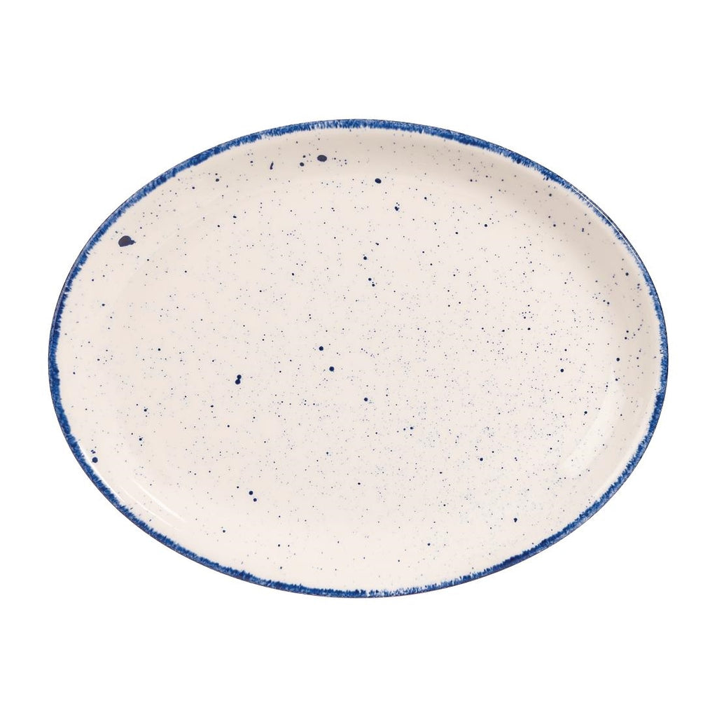 Churchill Stonecast Hints Oval Plates Indigo Blue 254mm (Pack of 12) - DS589 Plates Churchill