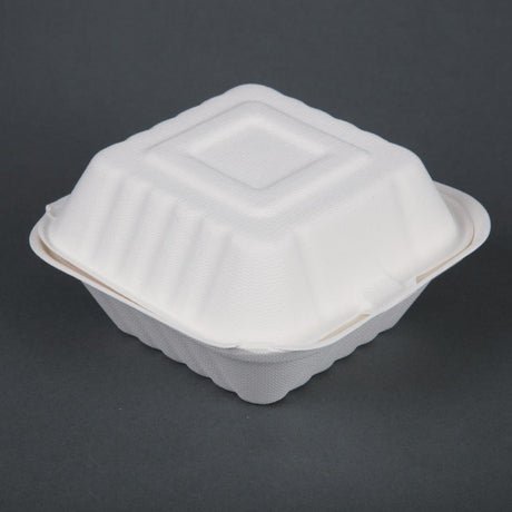 Fiesta Compostable Bagasse Burger Boxes with Side Ridges 153mm (Pack of 500) - DW246  Fiesta   