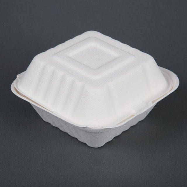 Fiesta Compostable Bagasse Burger Boxes with Side Ridges 153mm (Pack of 500) - DW246  Fiesta   