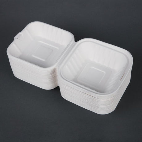 Fiesta Compostable Bagasse Burger Boxes with Side Ridges 153mm (Pack of 500) - DW246  Fiesta   