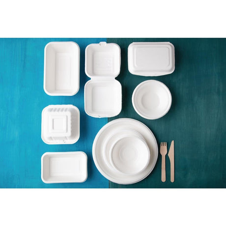 Fiesta Compostable Bagasse Burger Boxes with Side Ridges 153mm (Pack of 500) - DW246  Fiesta   