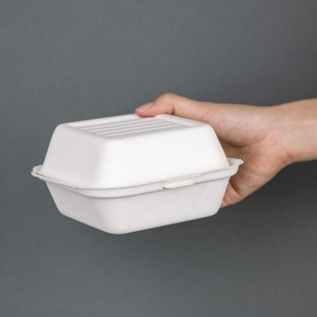 Fiesta Compostable Bagasse Burger Boxes with Bottom Ridges 157mm (Pack of 500) - DW247  Fiesta   