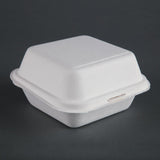 Fiesta Compostable Bagasse Burger Boxes with Bottom Ridges 157mm (Pack of 500) - DW247  Fiesta   