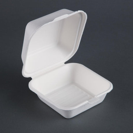 Fiesta Compostable Bagasse Burger Boxes with Bottom Ridges 157mm (Pack of 500) - DW247  Fiesta   