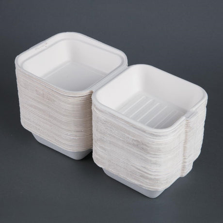 Fiesta Compostable Bagasse Burger Boxes with Bottom Ridges 157mm (Pack of 500) - DW247  Fiesta   