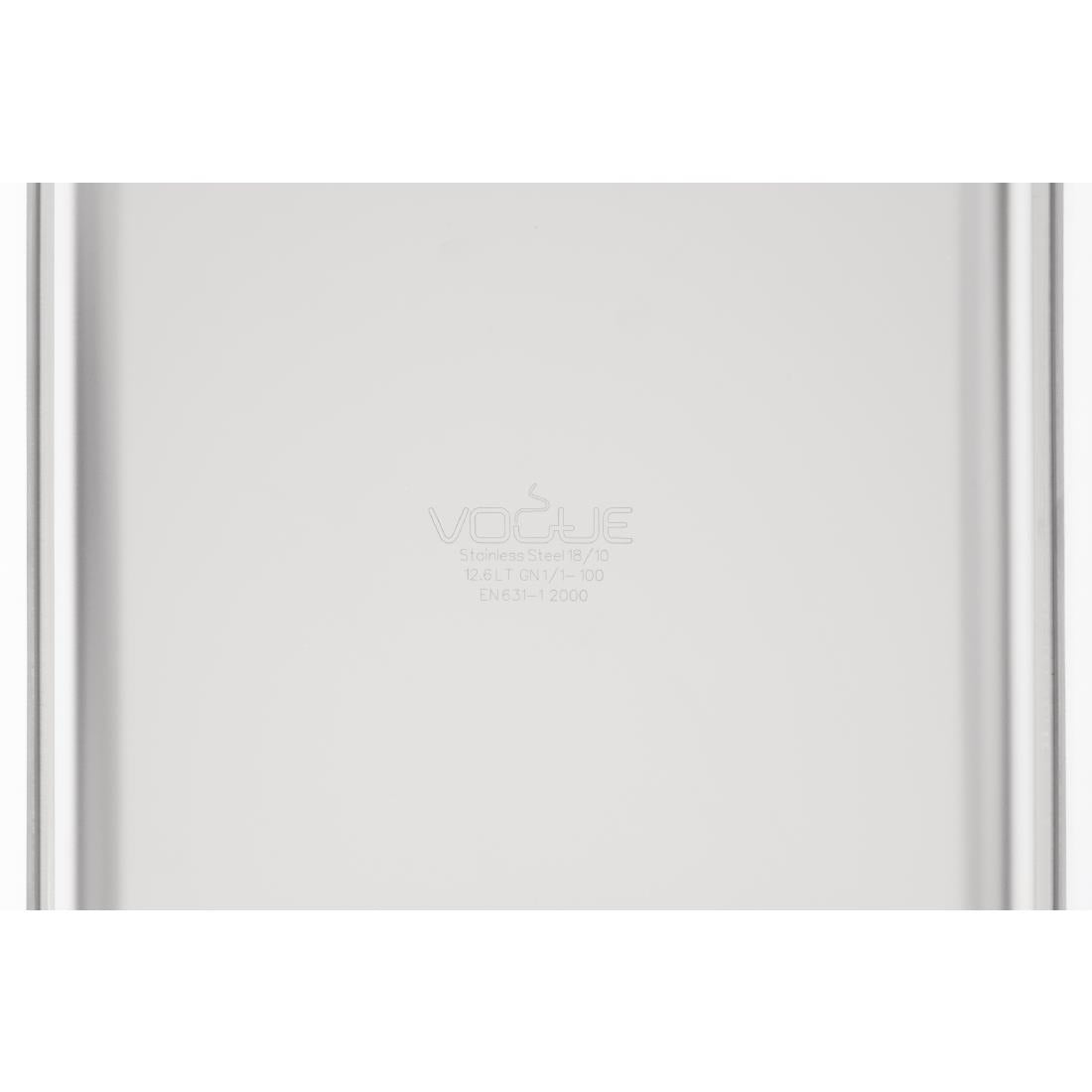 Vogue Heavy Duty Stainless Steel 1/1 Gastronorm Tray 100mm - DW434  Vogue   