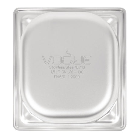 Vogue Heavy Duty Stainless Steel 1/6 Gastronorm Tray 100mm - DW450  Vogue   
