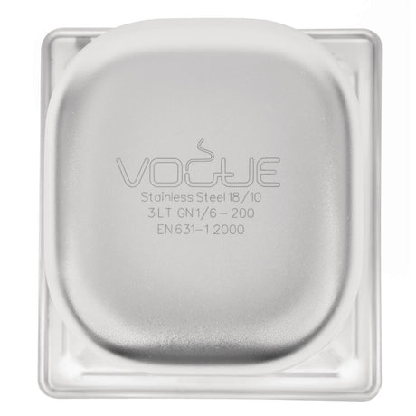 Vogue Heavy Duty Stainless Steel 1/6 Gastronorm Tray 200mm - DW452  Vogue   