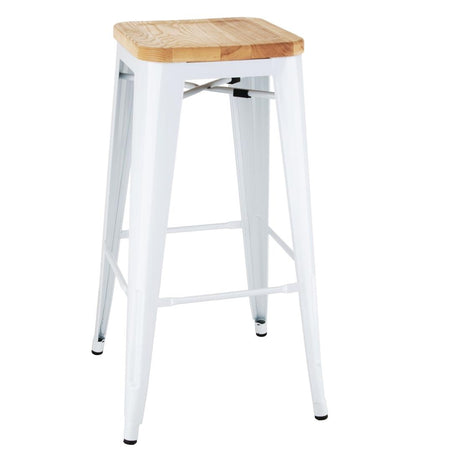 Bolero Bistro High Stools with Wooden Seatpad White (Pack of 4) - DW739 Metal Bar Stools Bolero   