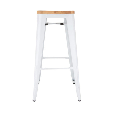 Bolero Bistro High Stools with Wooden Seatpad White (Pack of 4) - DW739 Metal Bar Stools Bolero   