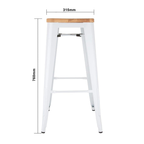 Bolero Bistro High Stools with Wooden Seatpad White (Pack of 4) - DW739 Metal Bar Stools Bolero   