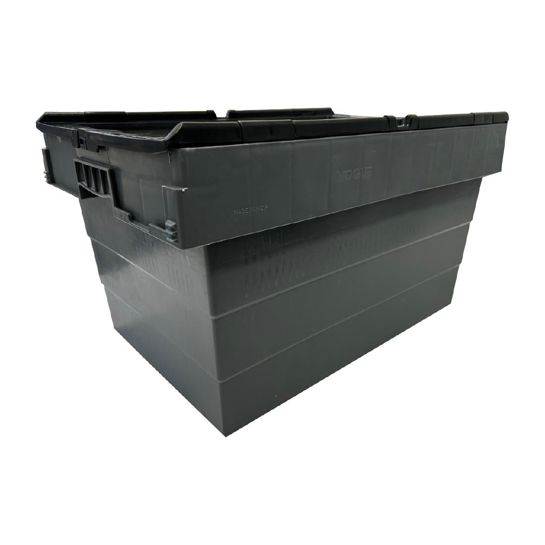 Vogue Plastic Transport Storage Crate with Attached Lid 600x400x320mm - DX995  Vogue   