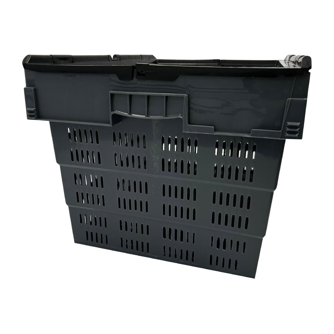 Vogue Perforated Plastic Transport Storage Crate with Attached Lid 600x400x320mm - DX996  Vogue   
