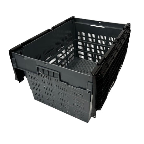 Vogue Perforated Plastic Transport Storage Crate with Attached Lid 600x400x320mm - DX996  Vogue   