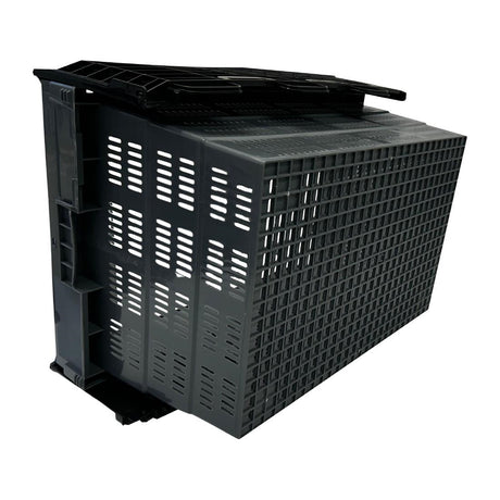 Vogue Perforated Plastic Transport Storage Crate with Attached Lid 600x400x320mm - DX996  Vogue   