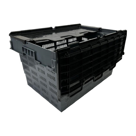 Vogue Perforated Plastic Transport Storage Crate with Attached Lid 600x400x320mm - DX996  Vogue   