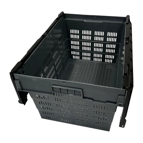 Vogue Perforated Plastic Transport Storage Crate with Attached Lid 600x400x320mm - DX996  Vogue   