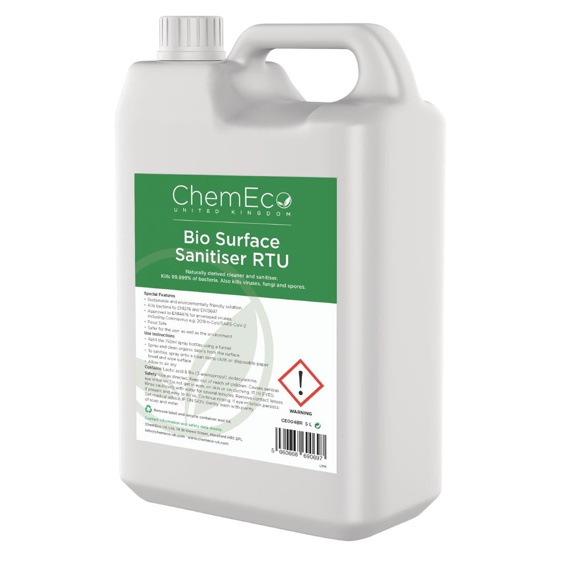 Bio Surface Sanitiser RTU 5Ltr - CX940  ChemEco UK   