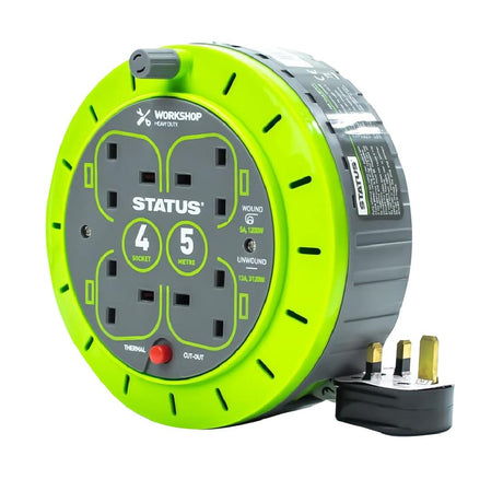 Status 4 Socket Cable Reel with Thermal Cut Out 13Amp 5m - DZ472  Status   
