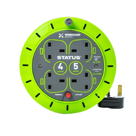 Status 4 Socket Cable Reel with Thermal Cut Out 13Amp 5m - DZ472  Status   