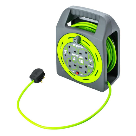 Status 4 Socket Handbag Cable Reel with Thermal Cut Out 13Amp 15m - DZ473  Status   