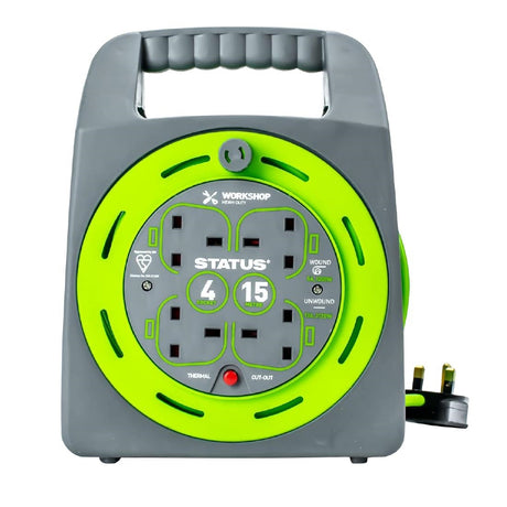 Status 4 Socket Handbag Cable Reel with Thermal Cut Out 13Amp 15m - DZ473  Status   