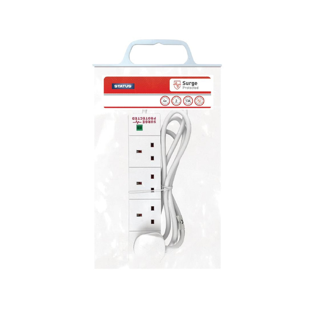 Status 4 Way Surge Protected Extension Socket White 2m - DZ474  Status   
