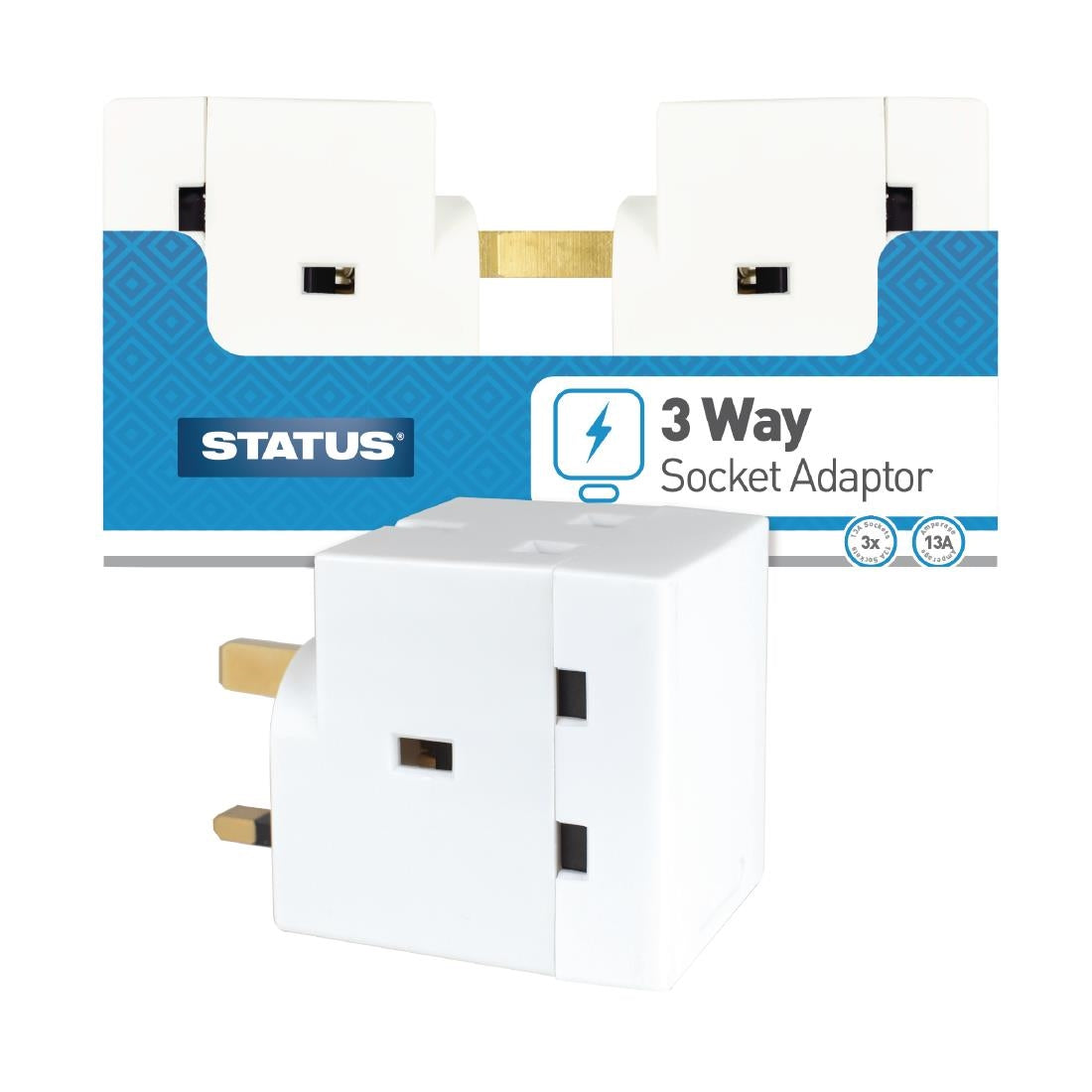 Status 3 Way Fused Plug Adapter White - DZ476  Status   
