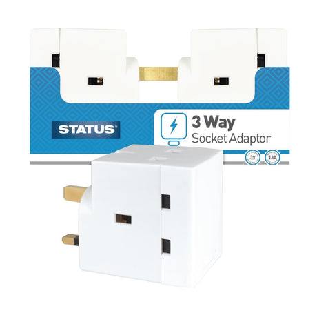 Status 3 Way Fused Plug Adapter White - DZ476  Status   