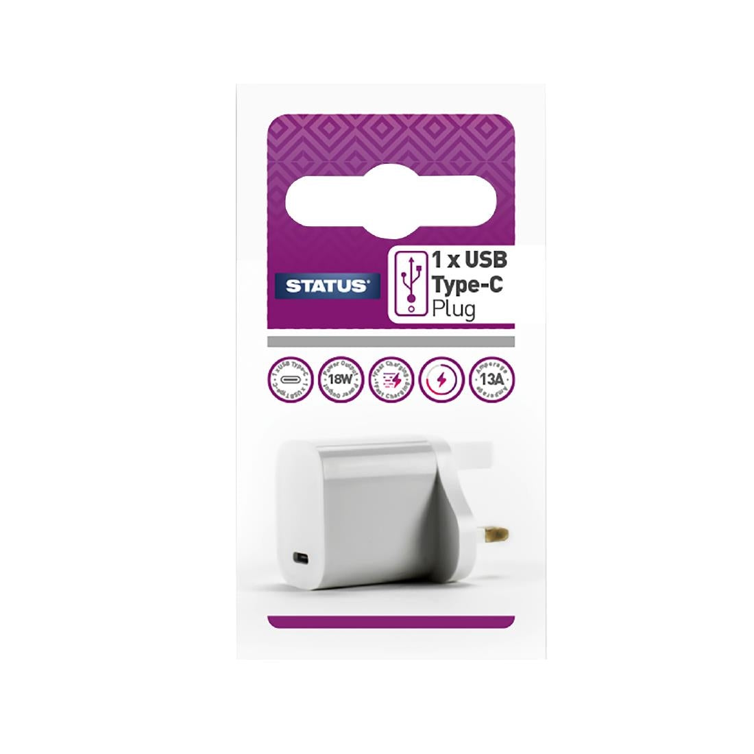 Status 1 Port USB-C Power Adapter White - DZ478  Status   