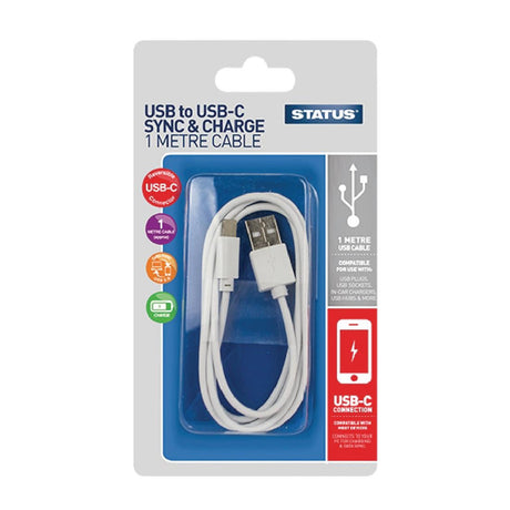 Status USB-A to USB-C Charging Lead 1M White - DZ479  Status   
