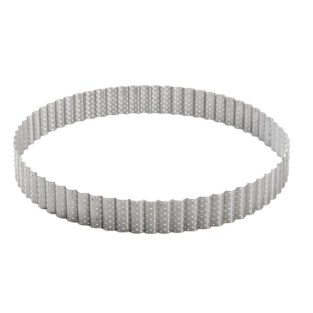 De Buyer Perforated Fluted Stainless Steel Tart Ring 240mm - DZ741  De Buyer   