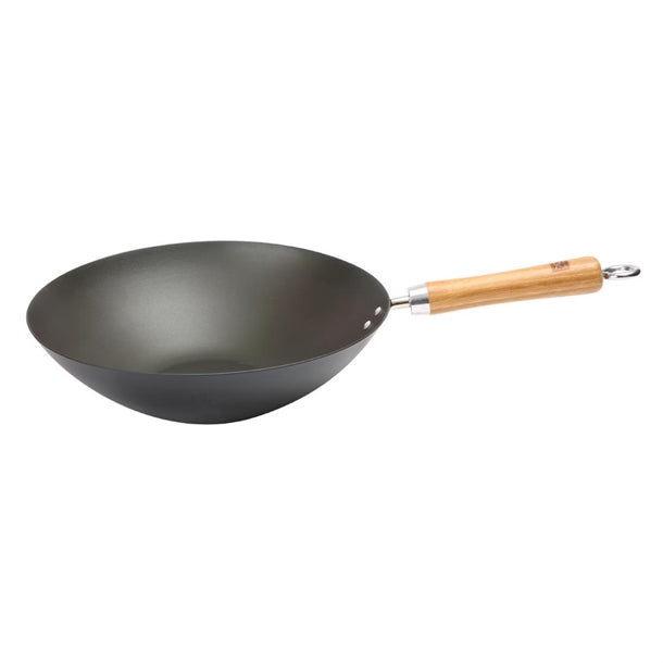 Dexam School of Wok Pre-Seasoned Carbon Steel Flat Base Wok 305mm - DZ885  School of Wok by Dexam   