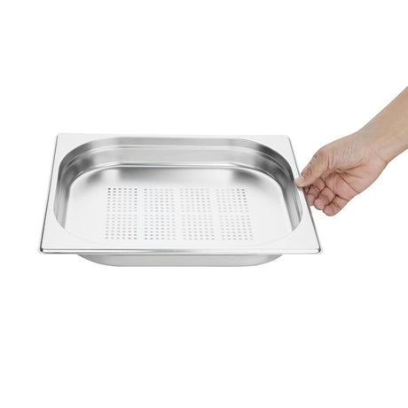 Vogue Stainless Steel Perforated 1/2 Gastronorm Tray 40mm - E698  Vogue   