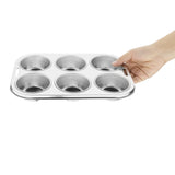 Vogue Stainless Steel Deep Muffin Tray 6 Cup - E714  Vogue   
