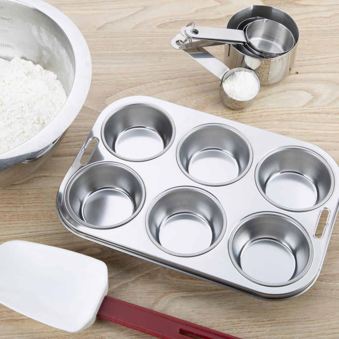 Vogue Stainless Steel Deep Muffin Tray 6 Cup - E714  Vogue   