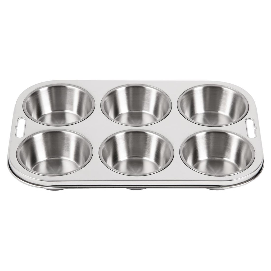 Vogue Stainless Steel Deep Muffin Tray 6 Cup - E714  Vogue   