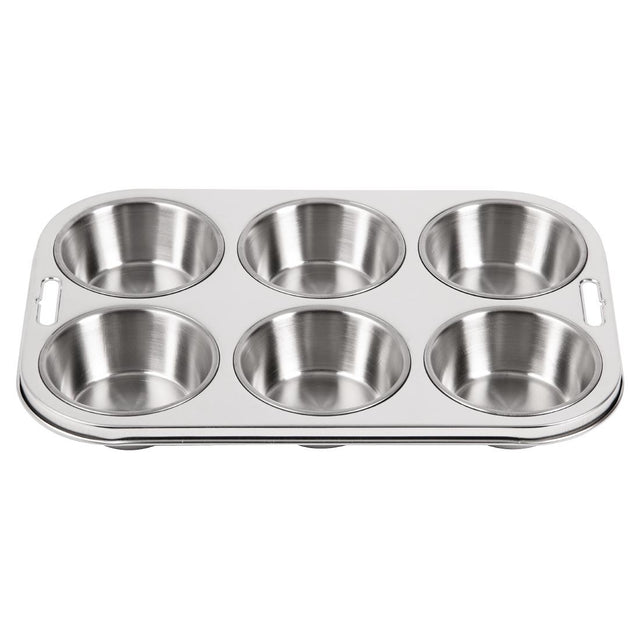 Vogue Stainless Steel Deep Muffin Tray 6 Cup - E714  Vogue   