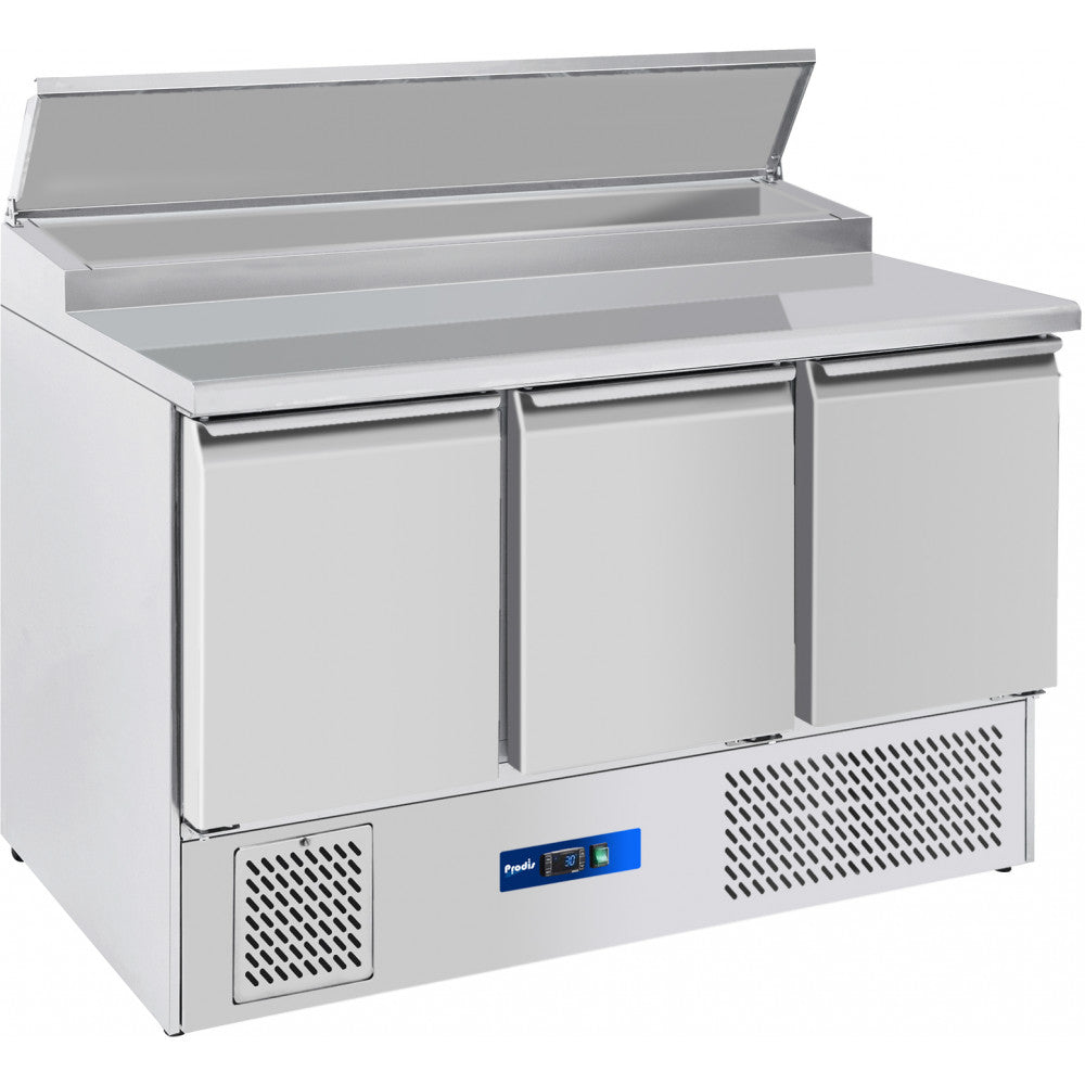 Prodis Fully Ventilated 3 Door Compact Prep Table 8 x 1/6GN Topping Well | EC-3PREP-LE Saladette Counters Prodis