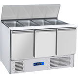Prodis 3 Door Compact Saladette Table 4 x 1/1 GN Topping Well | EC-3SALAD-LE Pizza Prep Counters - 3 Door Prodis