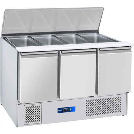 Prodis 3 Door Compact Saladette Table 4 x 1/1 GN Topping Well | EC-3SALAD-LE Pizza Prep Counters - 3 Door Prodis