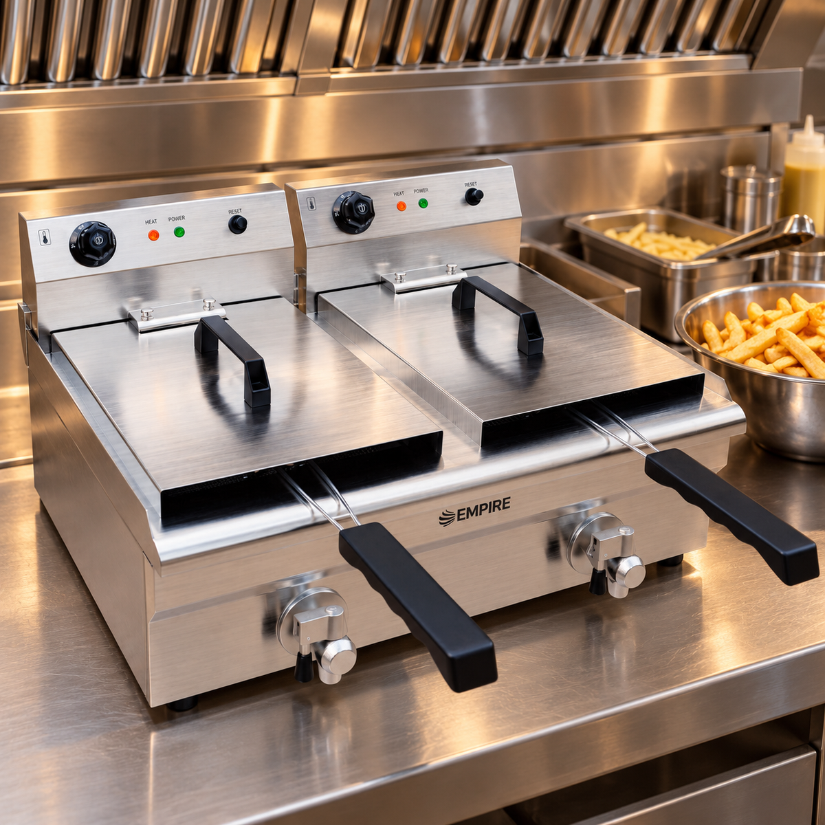 Empire 2 x 12L Twin Tank Electric Fryer with Drain Tap – 6kW Commercial Countertop Deep Fryer | EMP-EDF-12-DT