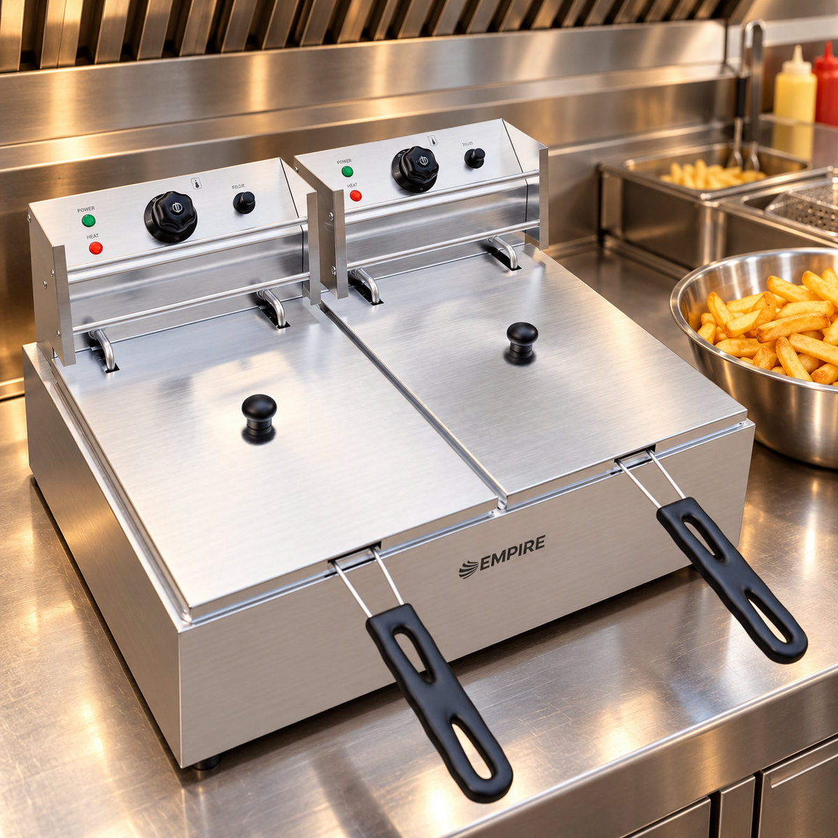 Empire 2 x 6 Litre Electric Fryer - 5kW Commercial Countertop Deep Fryer | EMP-EEDF-6L