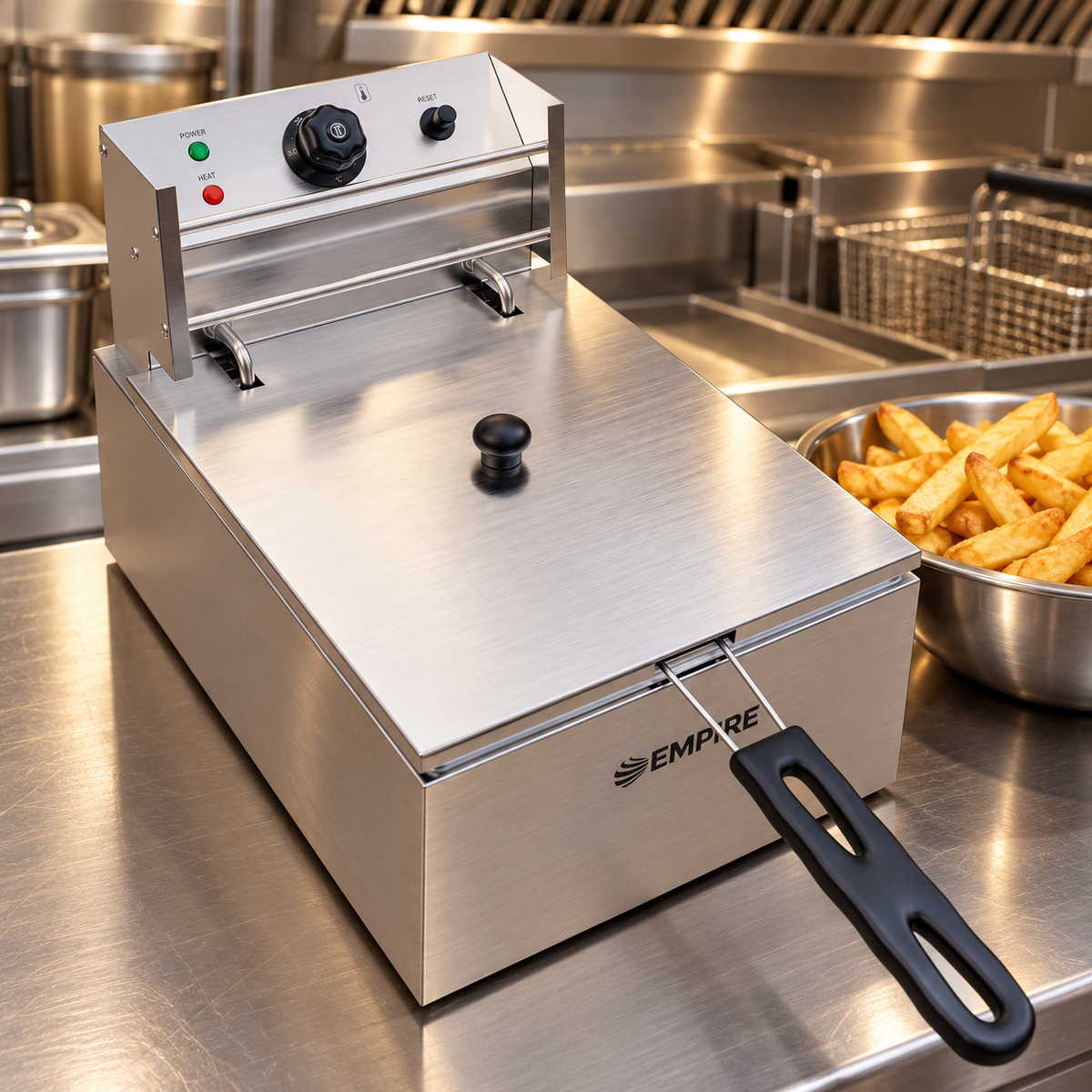 Empire 6 Litre Electric Fryer - 2.5kW Commercial Countertop Deep Fryer | EMP-EESF-6L Countertop Electric Fryers Empire